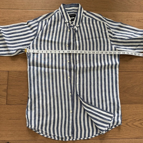 Bruun & Stengade Valencia Casual Slim Fit Linen Shirt - Blue/White - Size Small - Picture 3 of 5